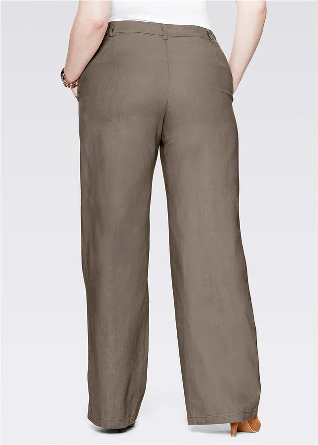Pantalones sueltos con mezcla de lino taupe