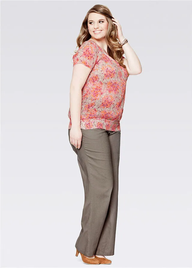Pantalones sueltos con mezcla de lino taupe
