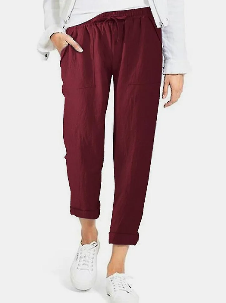 Pantalones sueltos de mujer Algodón y lino Pantalones casuales Pantalones de color sólido con bolsillos