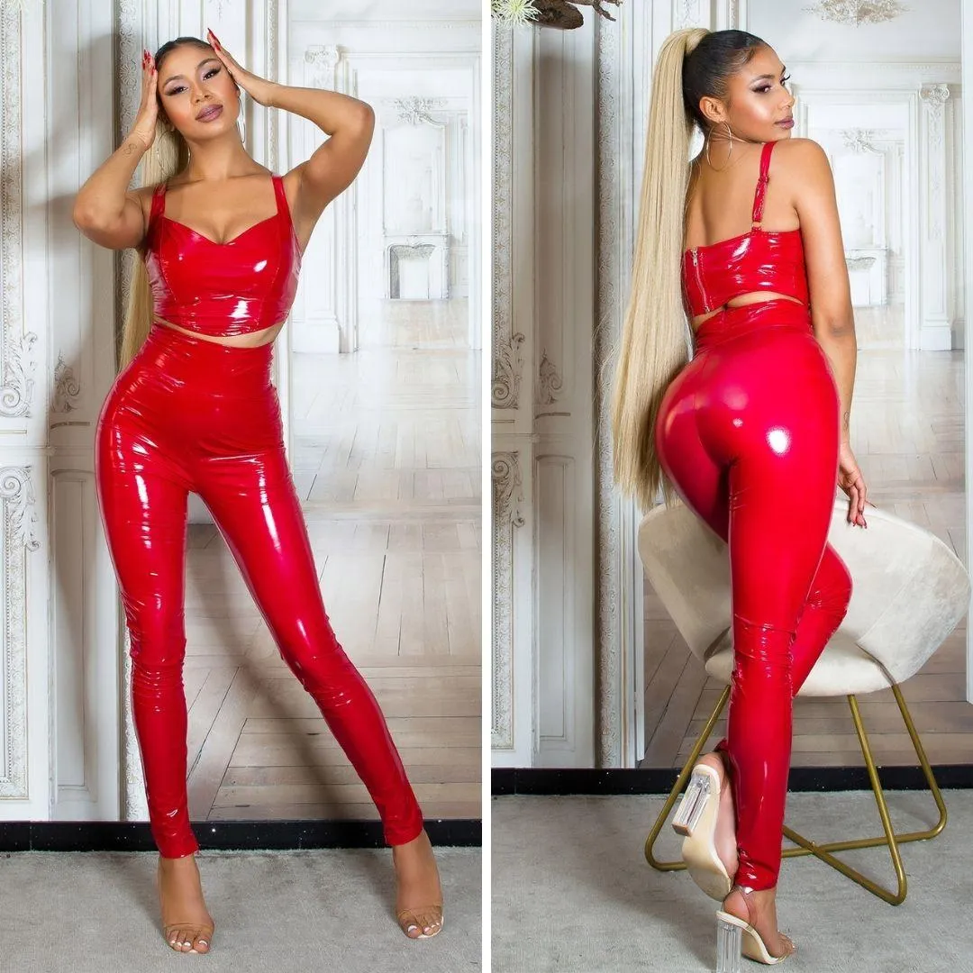 Pantalón Latex cintura alta Rojo