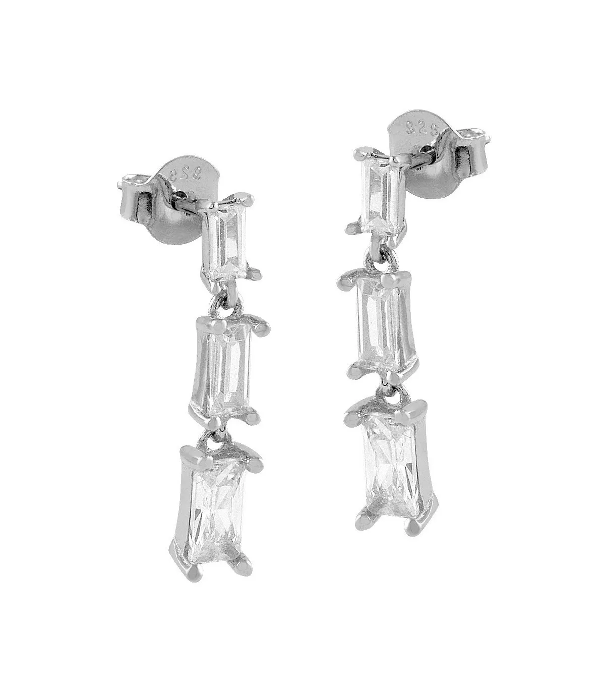 PENDIENTES LARGOS ITEMPORALITY PLATA Y CIRCONITAS BLANCAS RECTANGULARES  SEA101213UU