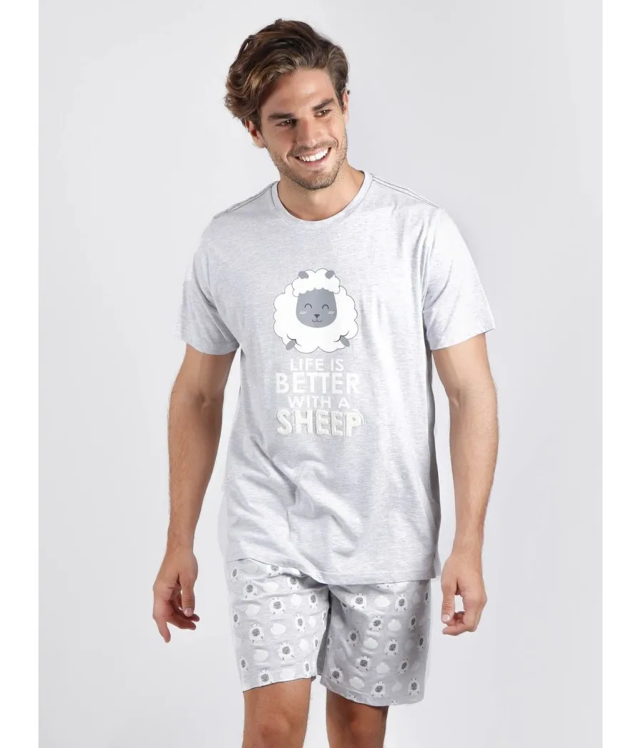 Pijama hombre Count Sheep verano Admas gris algodón