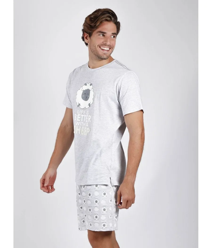 Pijama hombre Count Sheep verano Admas gris algodón