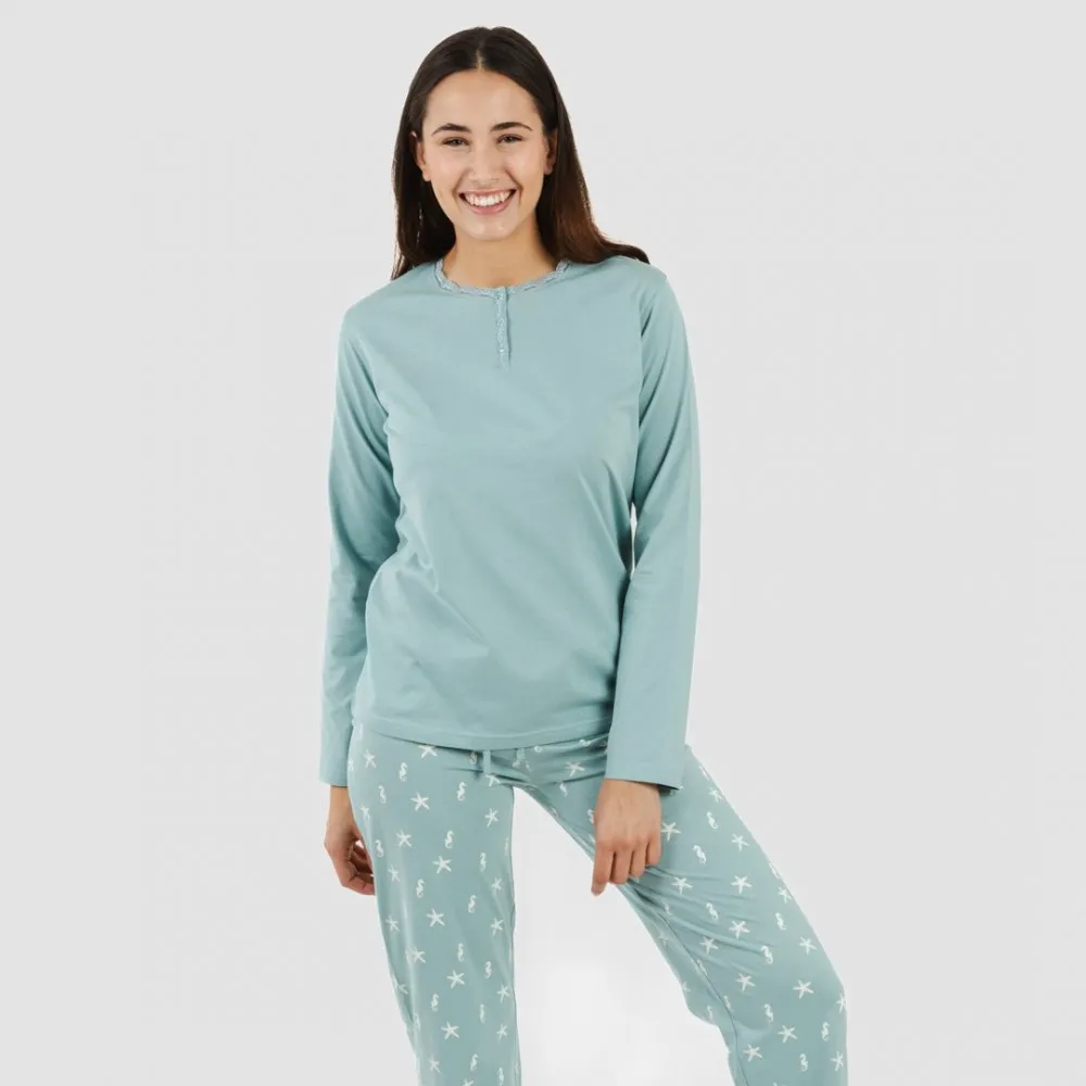 Pijama largo algodón Aaron verde azulado