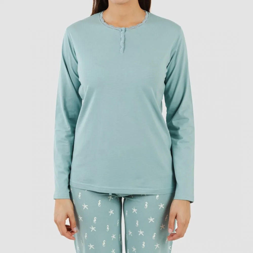 Pijama largo algodón Aaron verde azulado