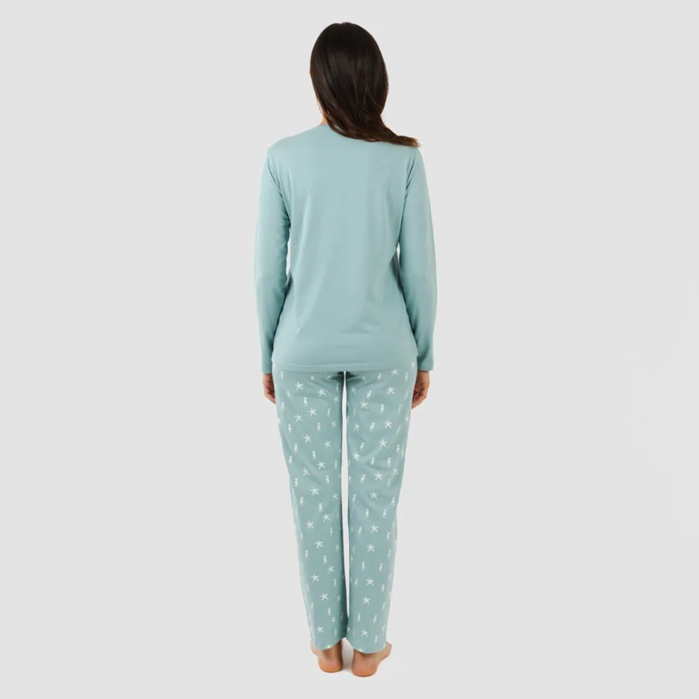 Pijama largo algodón Aaron verde azulado
