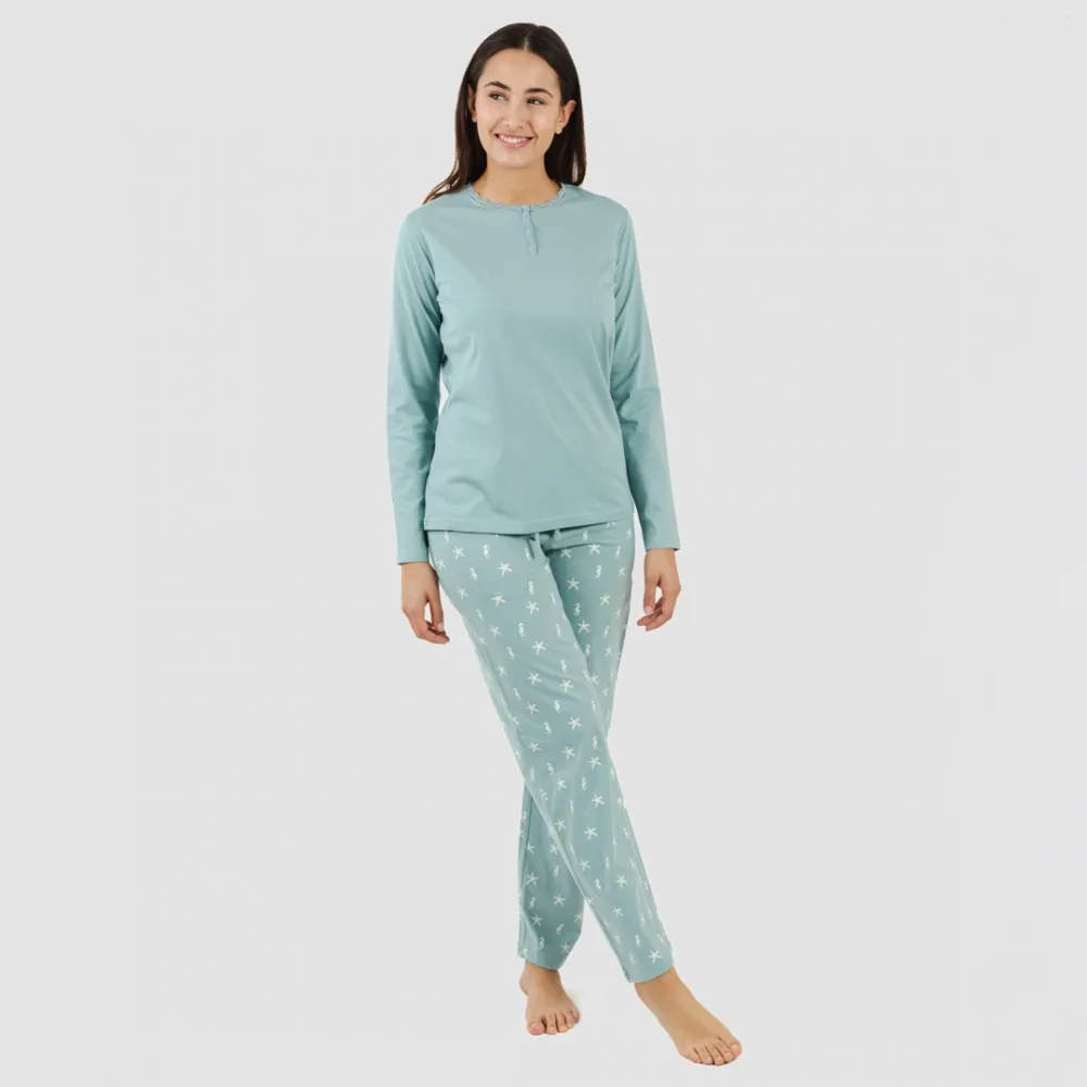 Pijama largo algodón Aaron verde azulado