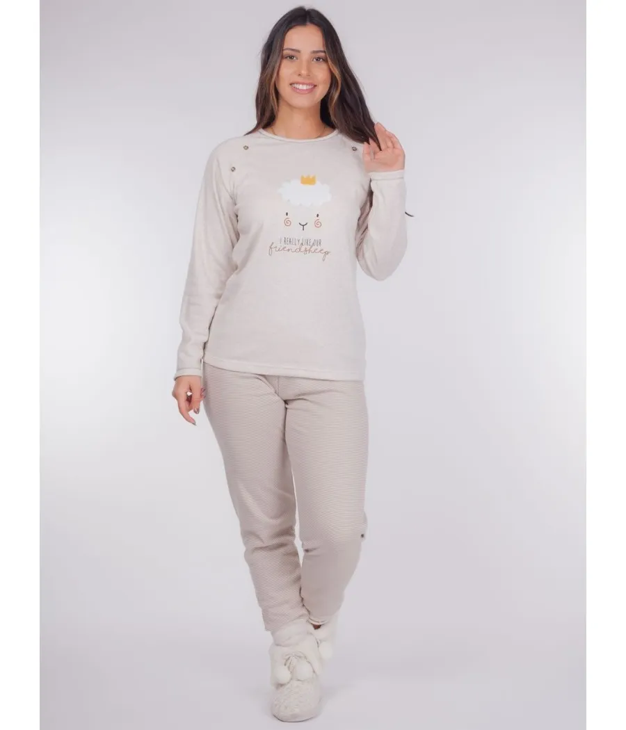 Pijama mujer invierno Rachas&Abreu beige felpa