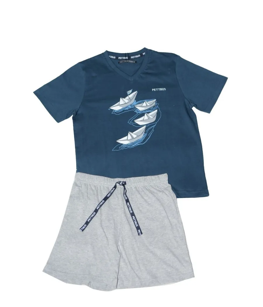 Pijama niño corto Pettrus algodón barcos