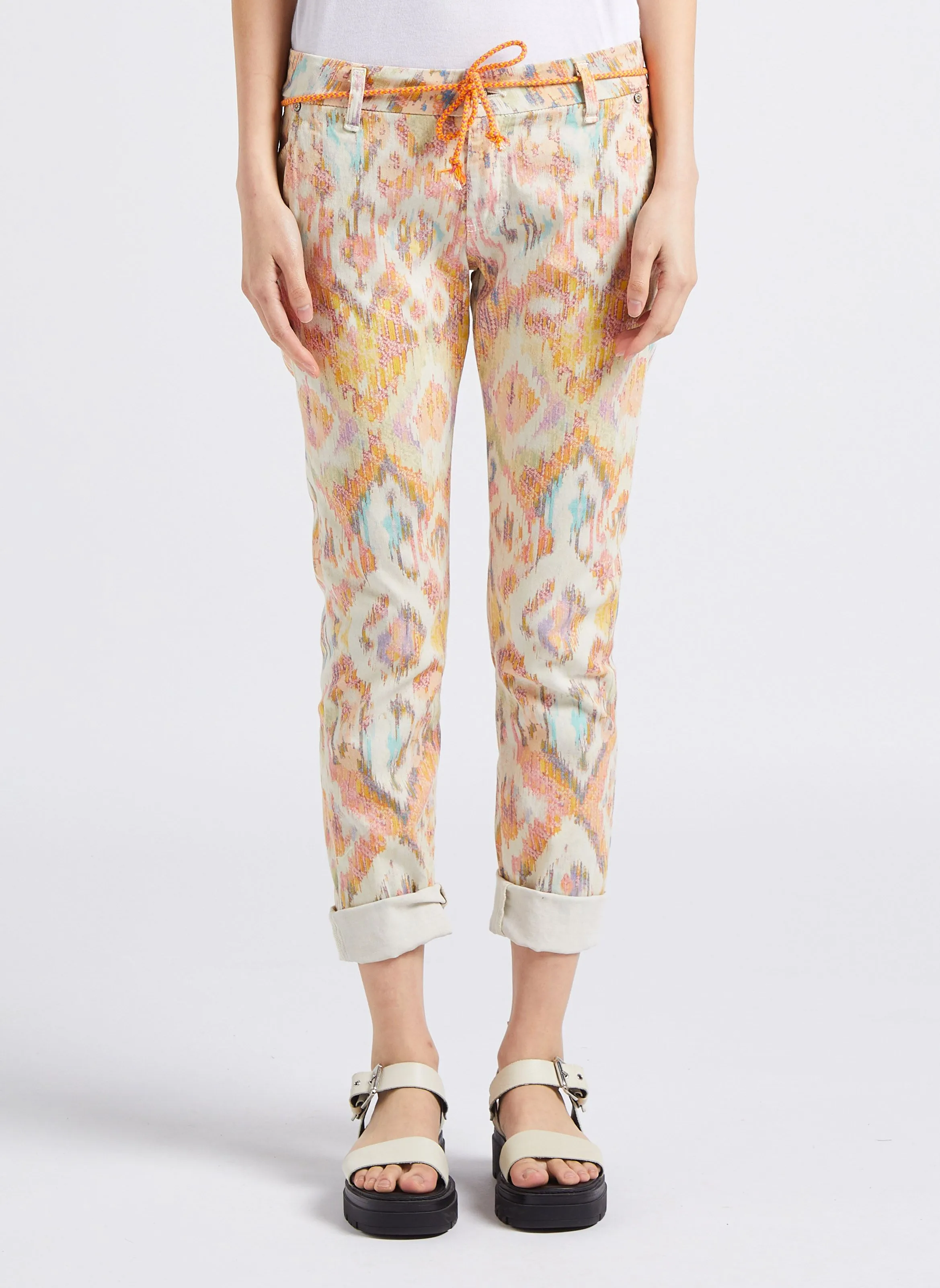 PLEASE Pantalón de mezcla de algodón tiro bajo en beige