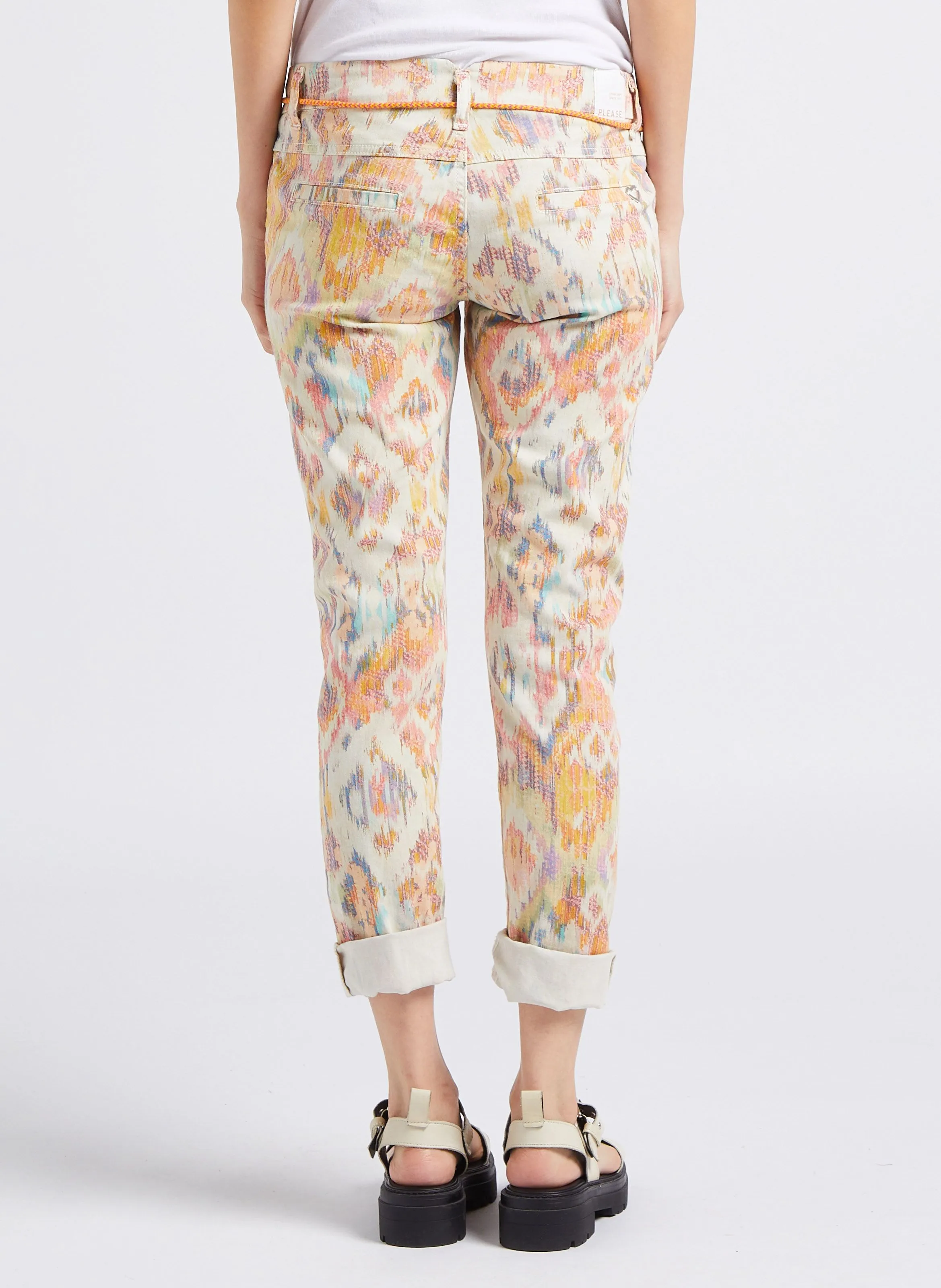 PLEASE Pantalón de mezcla de algodón tiro bajo en beige