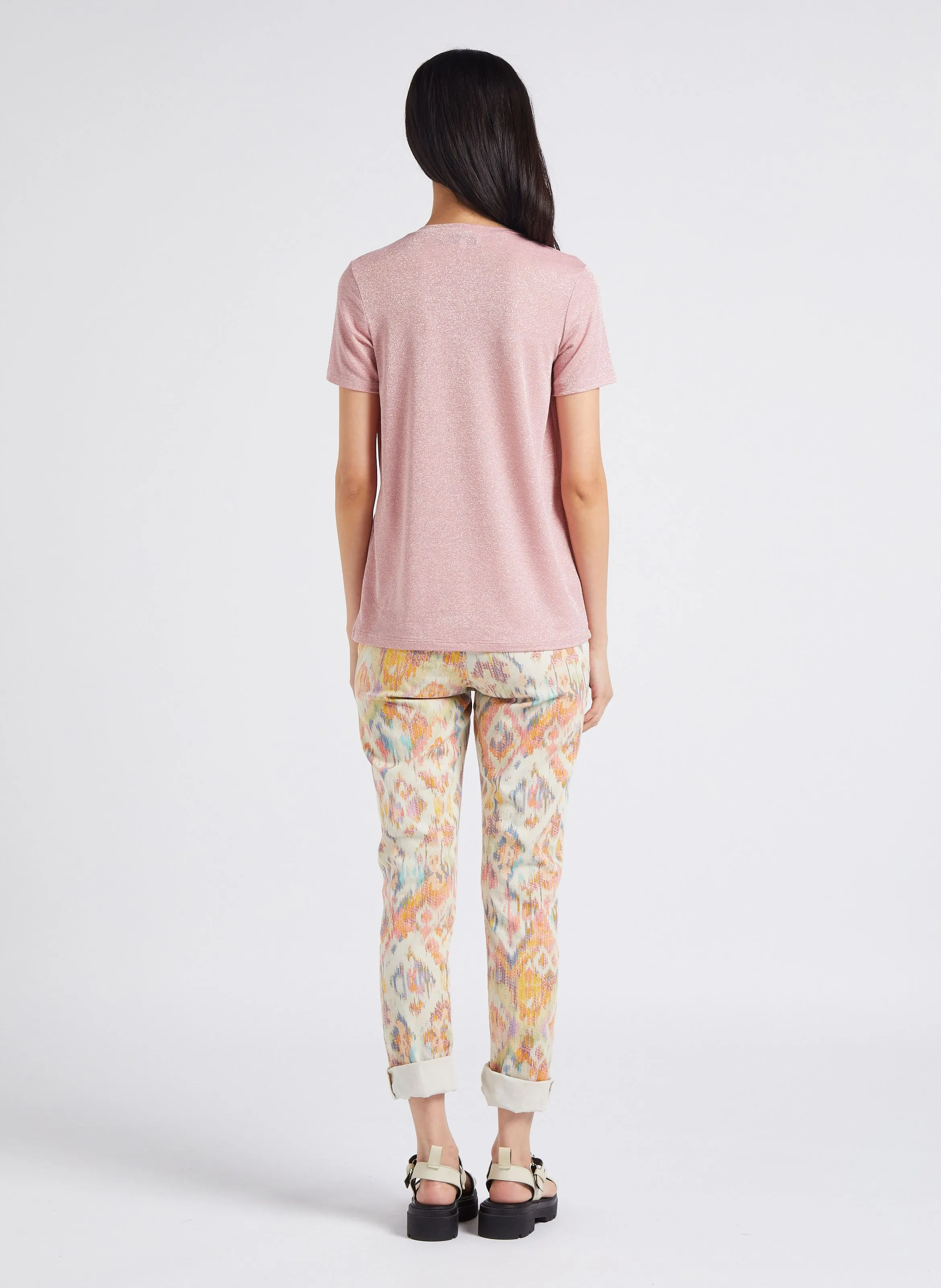 PLEASE Pantalón de mezcla de algodón tiro bajo en beige