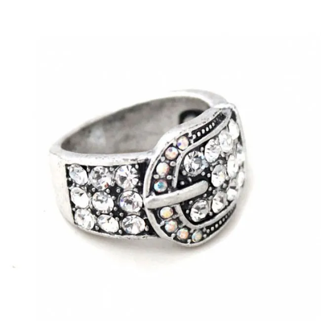 Retro Unique Buckle Pattern Rhinestone Ring