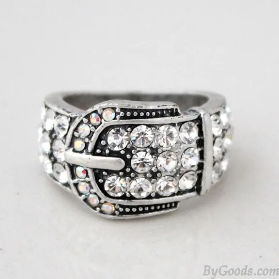 Retro Unique Buckle Pattern Rhinestone Ring