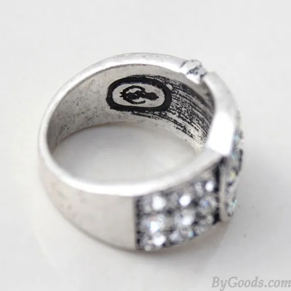 Retro Unique Buckle Pattern Rhinestone Ring