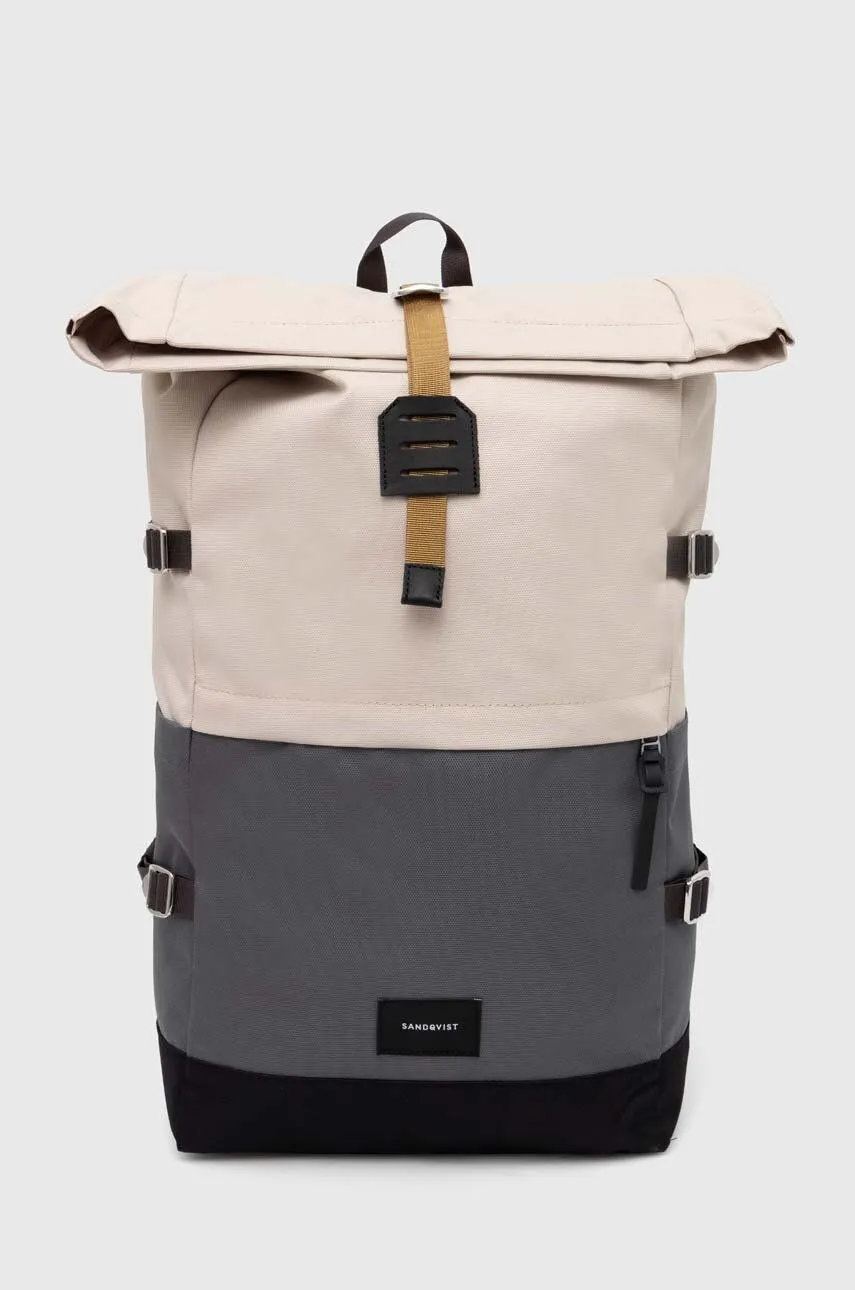 Sandqvist Rolltop Backpack Grey Large Patterned