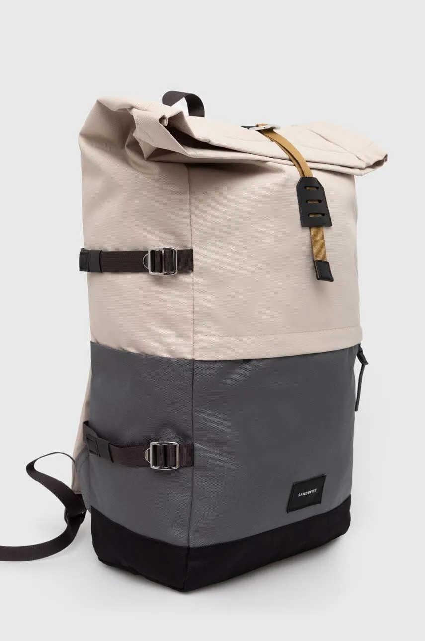 Sandqvist Rolltop Backpack Grey Large Patterned