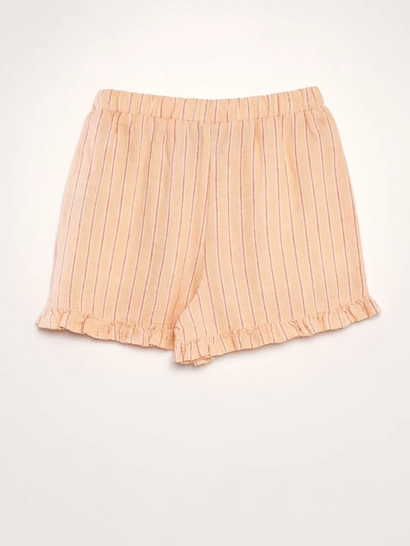 SHORT DE LINO CON VOLANTES EN LOS BORDES  NARANJA