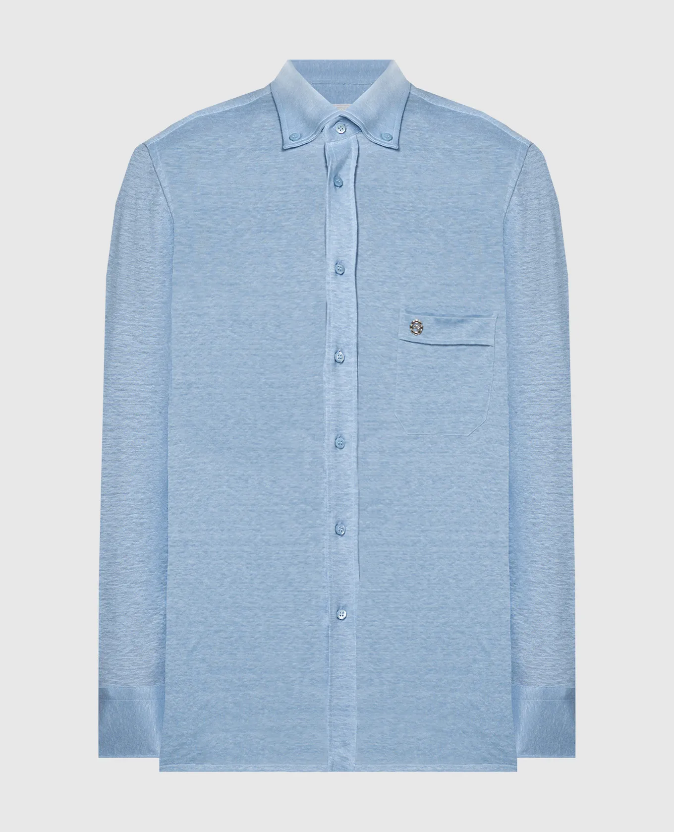 Stefano Ricci Blue linen shirt with metallic logo