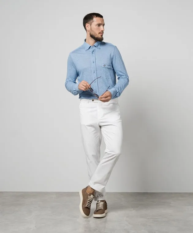 Stefano Ricci Blue linen shirt with metallic logo