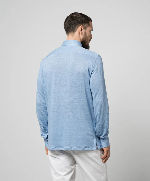 Stefano Ricci Blue linen shirt with metallic logo