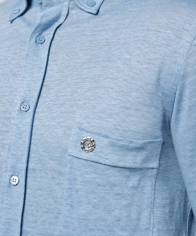 Stefano Ricci Blue linen shirt with metallic logo