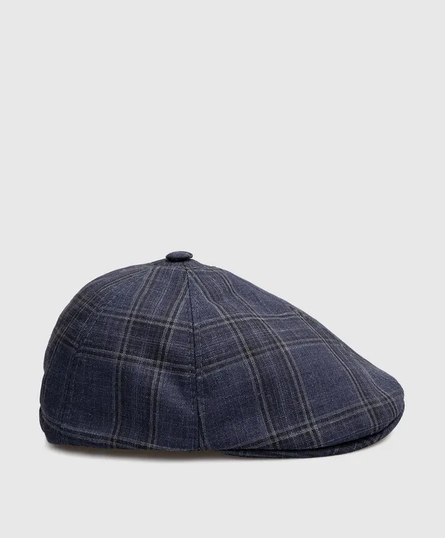 Stefano Ricci Checked wool, silk and linen baby cap