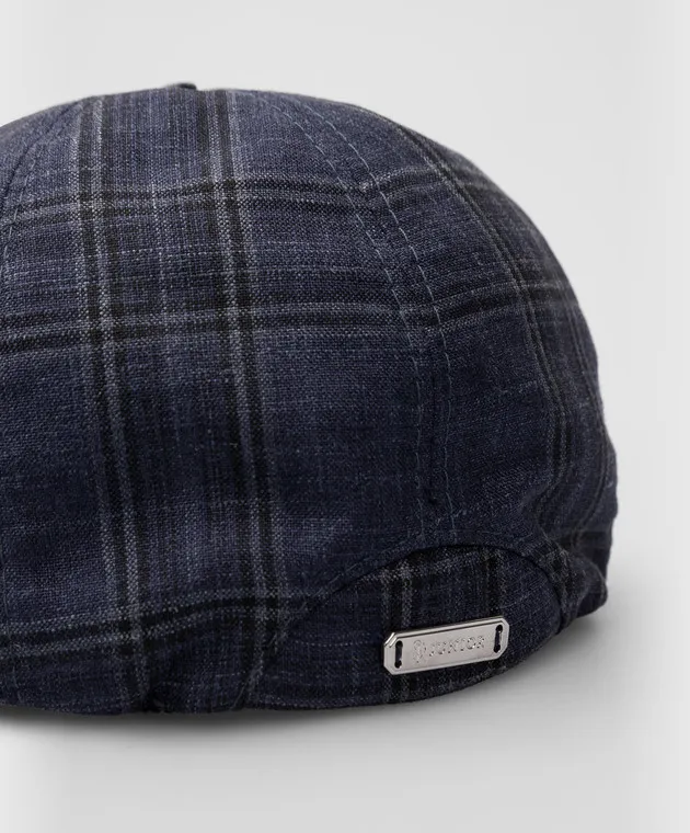Stefano Ricci Checked wool, silk and linen baby cap