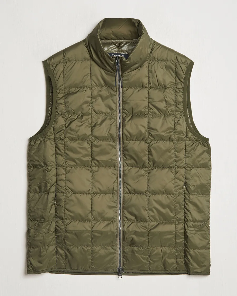 TAION High Neck Full Zip Lightweight Down Vest Dark Olive