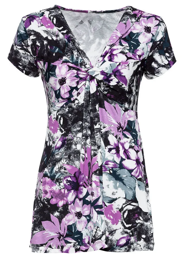 Top anudado de verano Negro de flores