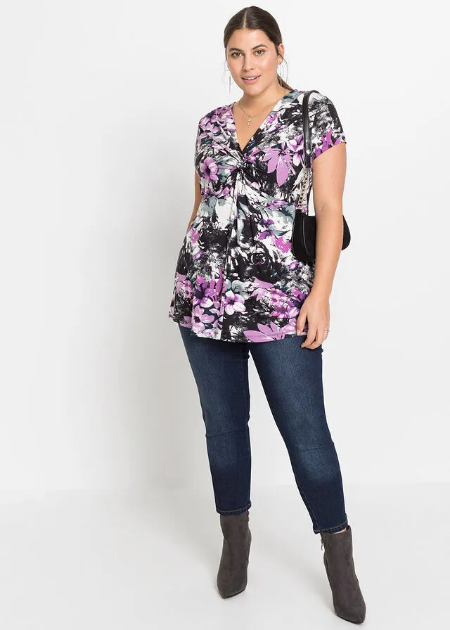 Top anudado de verano Negro de flores