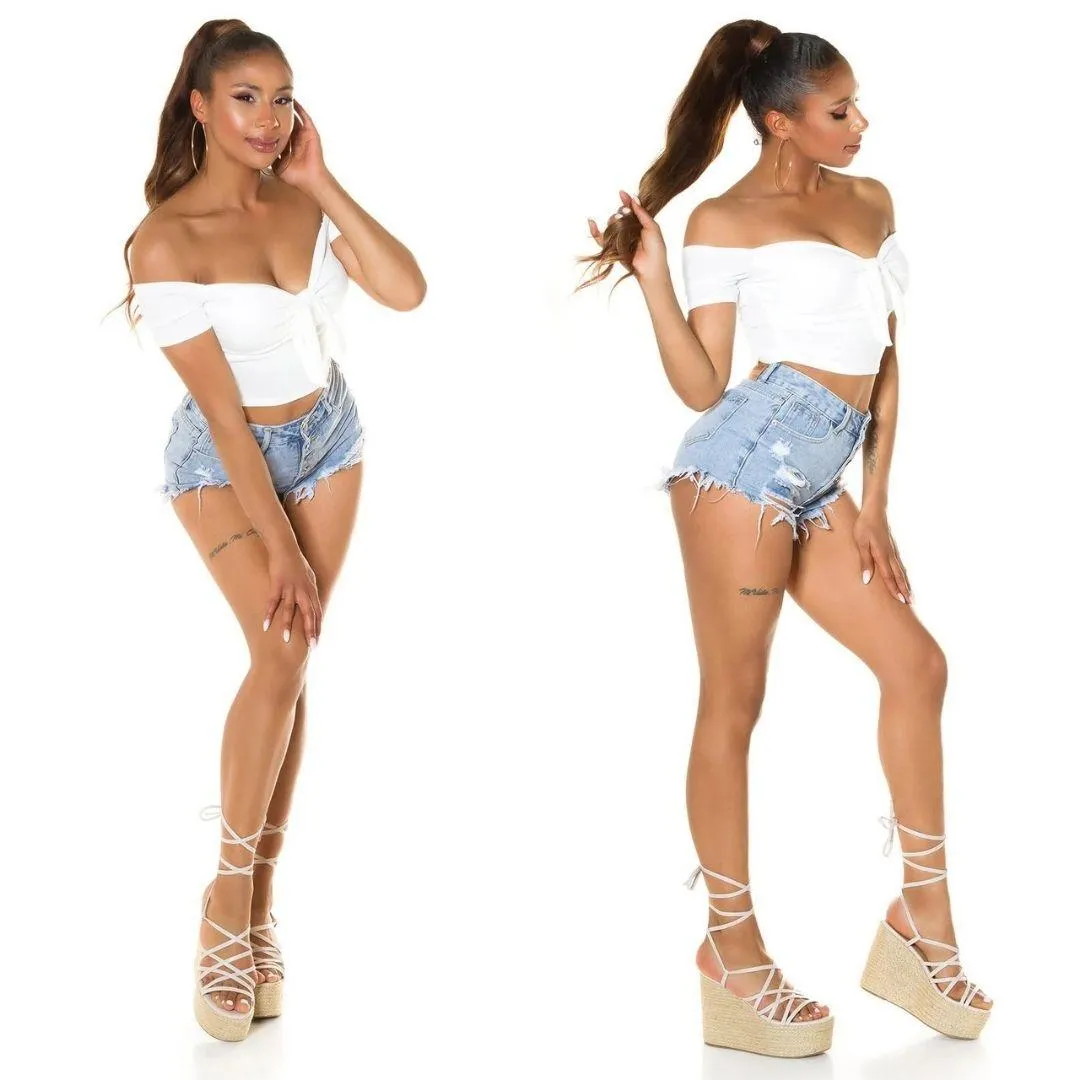 Top corto elegante con lazo Blanco