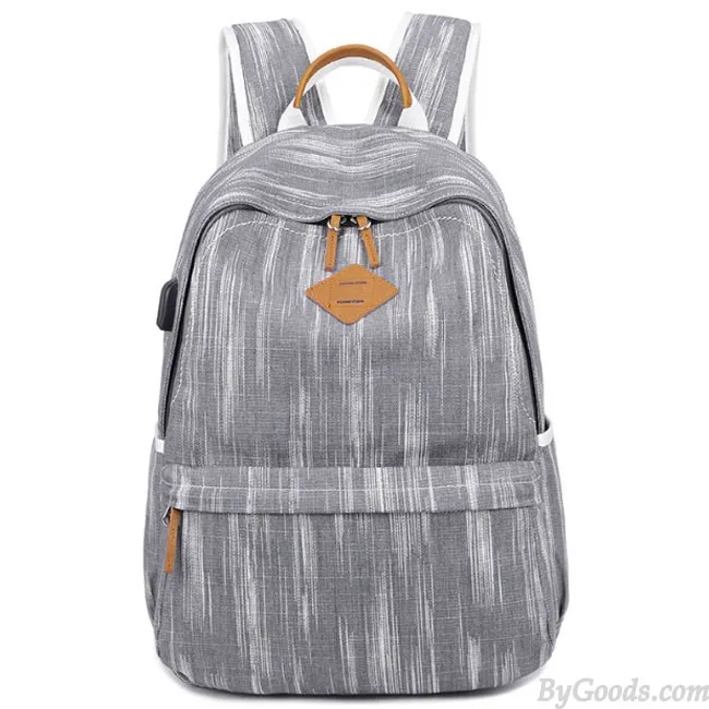 Unique USB Interface Vertical Stripes Large School Canvas Backpack