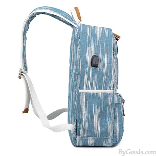 Unique USB Interface Vertical Stripes Large School Canvas Backpack