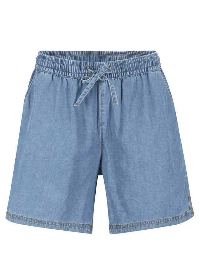 Vaqueros cortos casuales con Tencel ™ Lyocell de corte extra ancho Azul claro vaquero