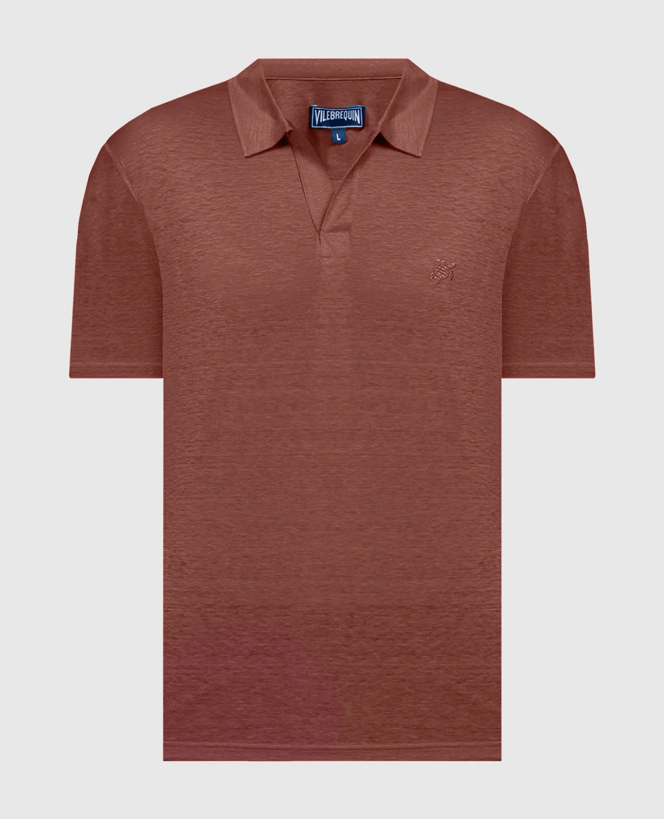 VILEBREQUIN BROWN LINEN TSHIRT WITH LOGO EMBROIDERY
