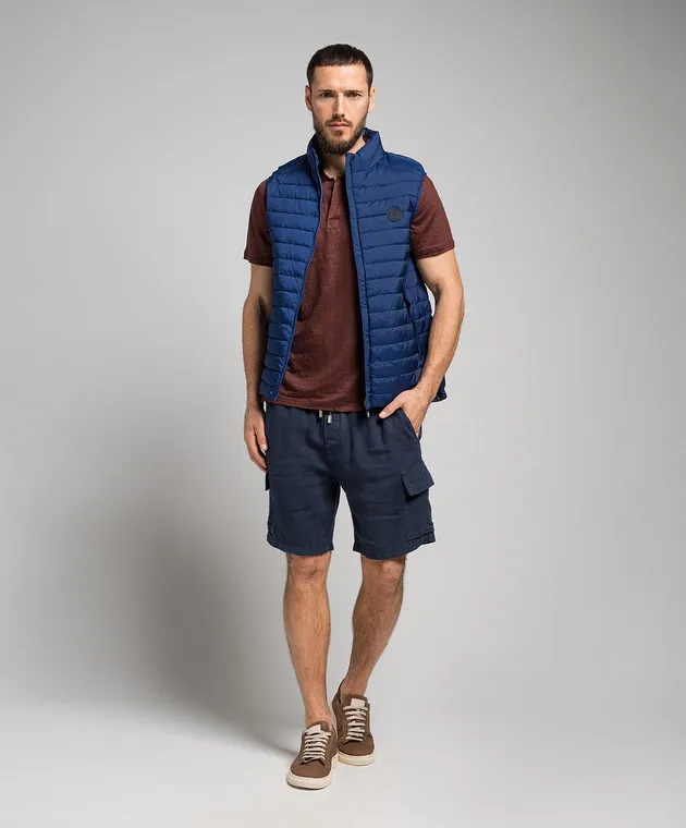 VILEBREQUIN BROWN LINEN TSHIRT WITH LOGO EMBROIDERY