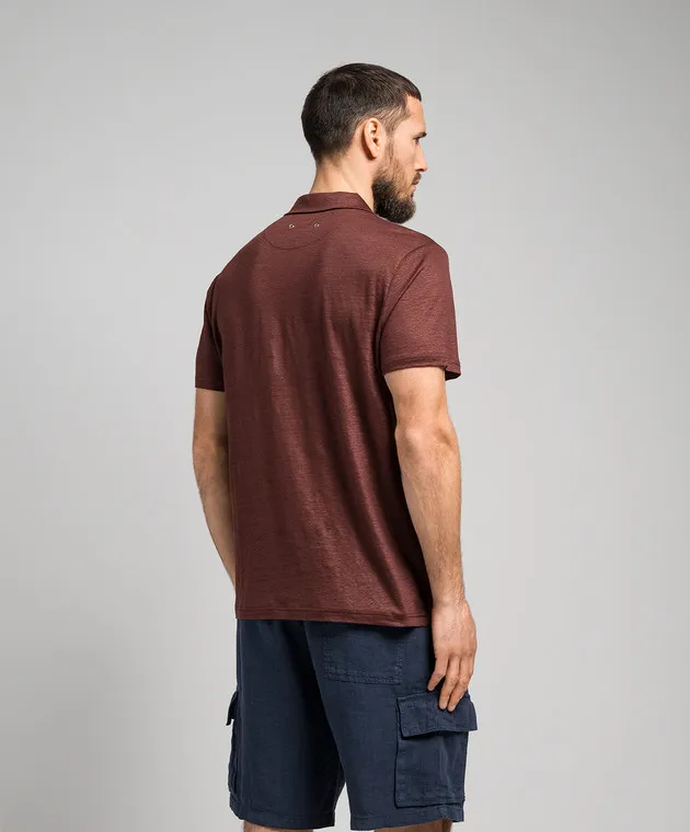 VILEBREQUIN BROWN LINEN TSHIRT WITH LOGO EMBROIDERY