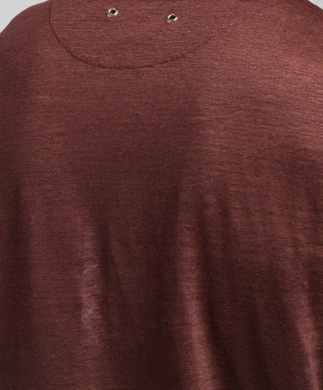 VILEBREQUIN BROWN LINEN TSHIRT WITH LOGO EMBROIDERY