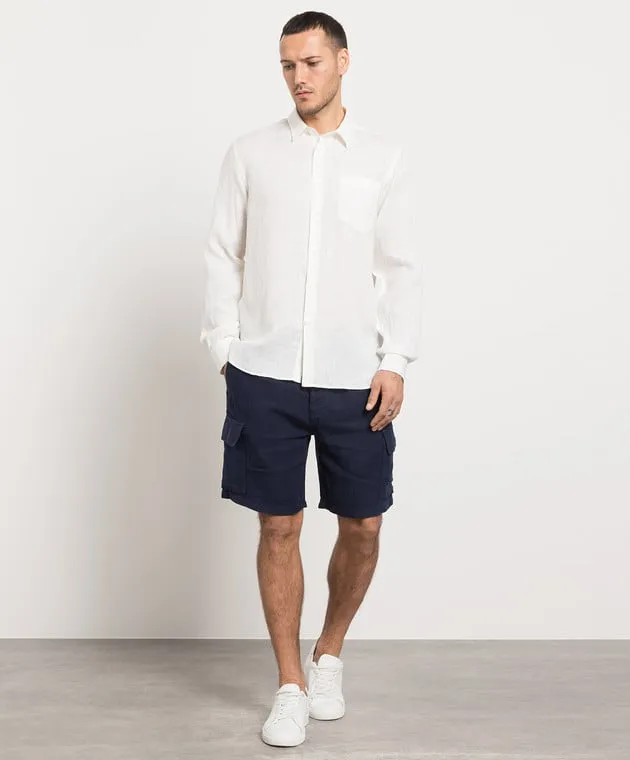 Vilebrequin Caroubis white linen shirt with logo embroidery