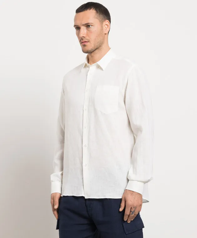 Vilebrequin Caroubis white linen shirt with logo embroidery