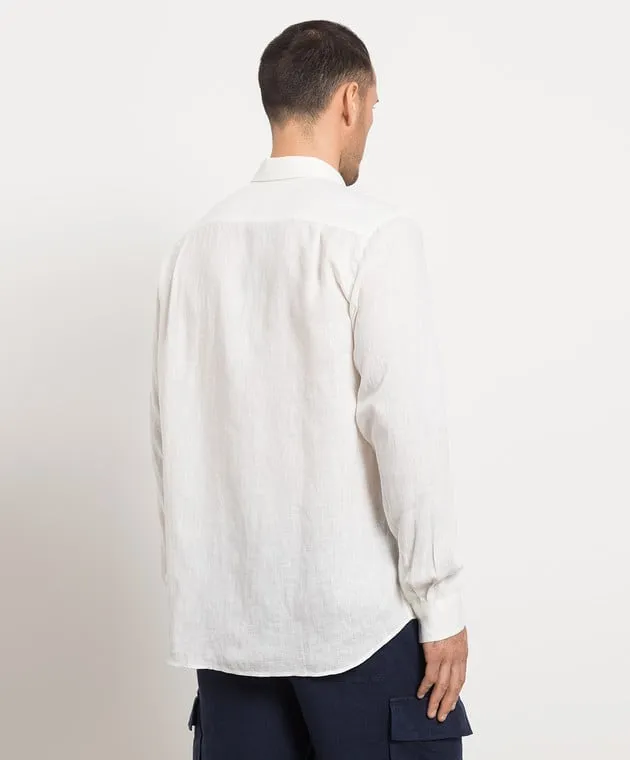 Vilebrequin Caroubis white linen shirt with logo embroidery