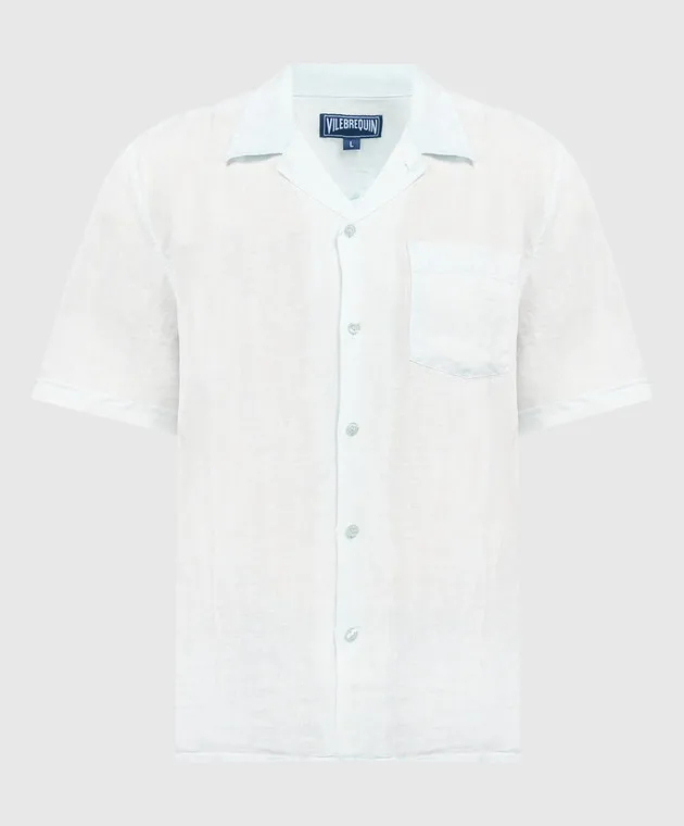 Vilebrequin Green linen shirt with logo embroidery