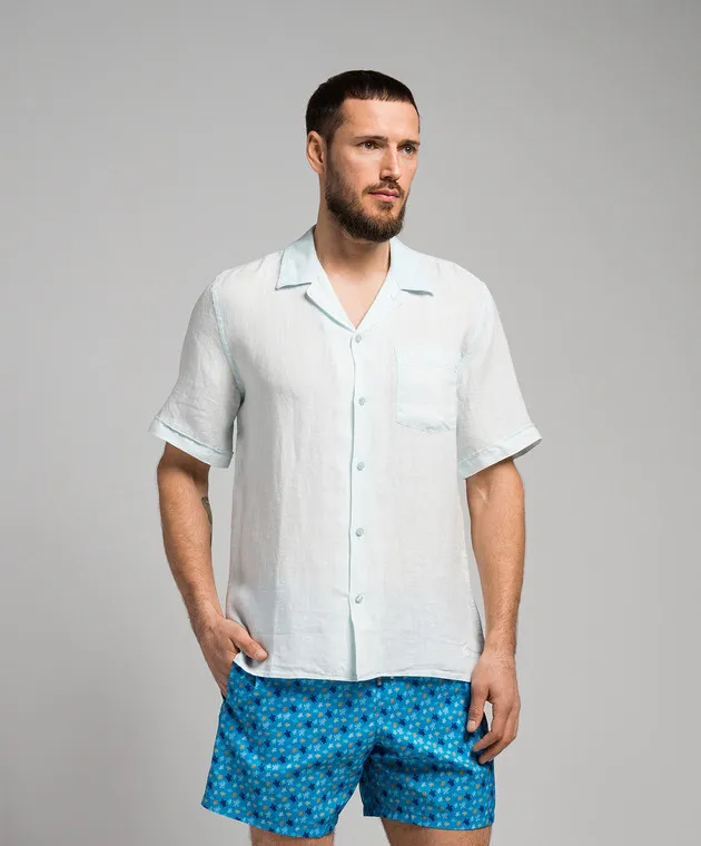 Vilebrequin Green linen shirt with logo embroidery