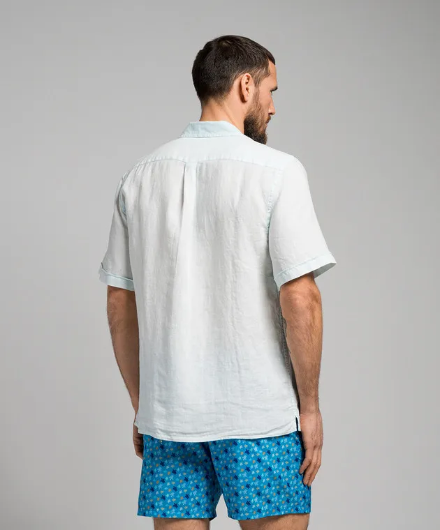 Vilebrequin Green linen shirt with logo embroidery