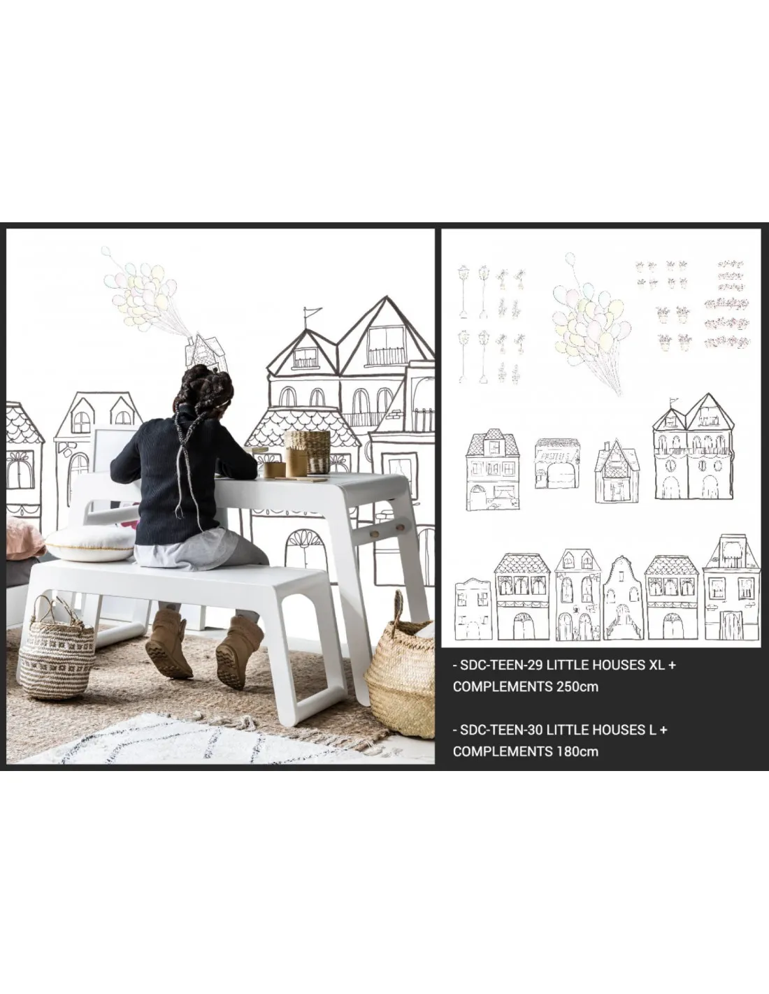 Vinilo infantil Casas XL con complementos de Sueños de cigüeña