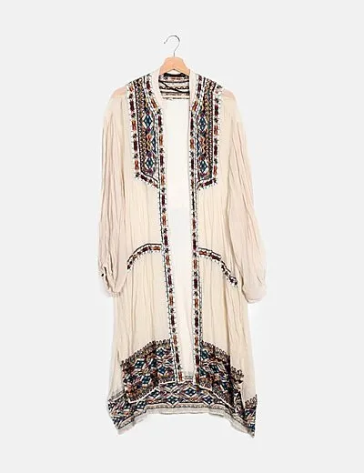 Zara Túnica gasa ribete abalorios multicolor