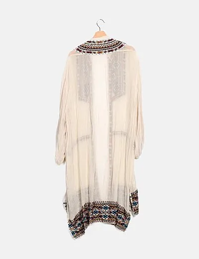 Zara Túnica gasa ribete abalorios multicolor